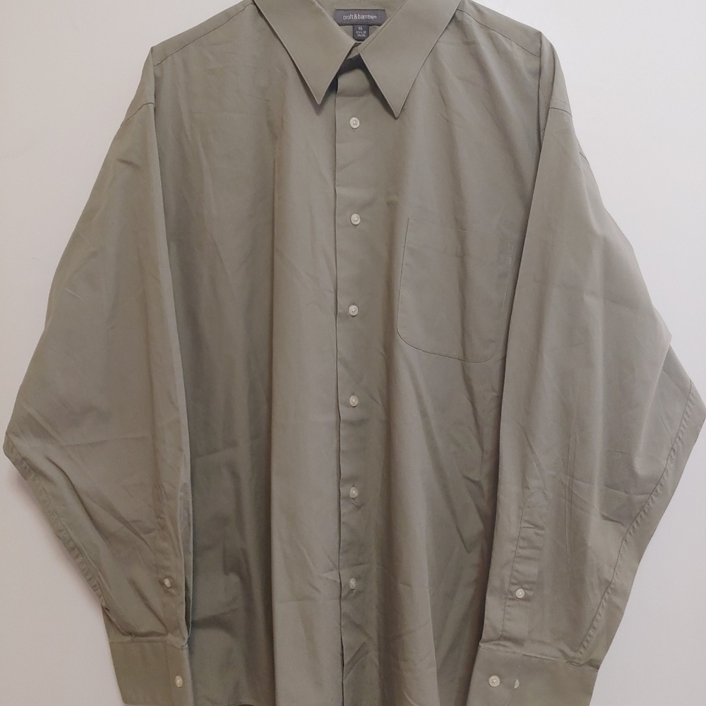 Croft & Bartow Men's Long Sleeve Beige Button Up Shirt Size XL 17.5-18 34/35